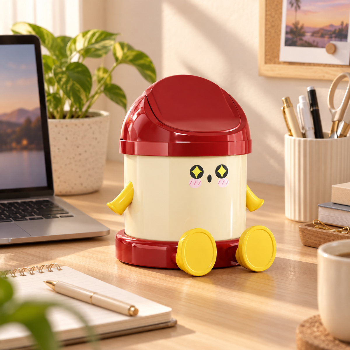 Mini cute desktop trash can for home use, dining table, office, bedroom, dormitory, small size with lid, coffee table storage bucket