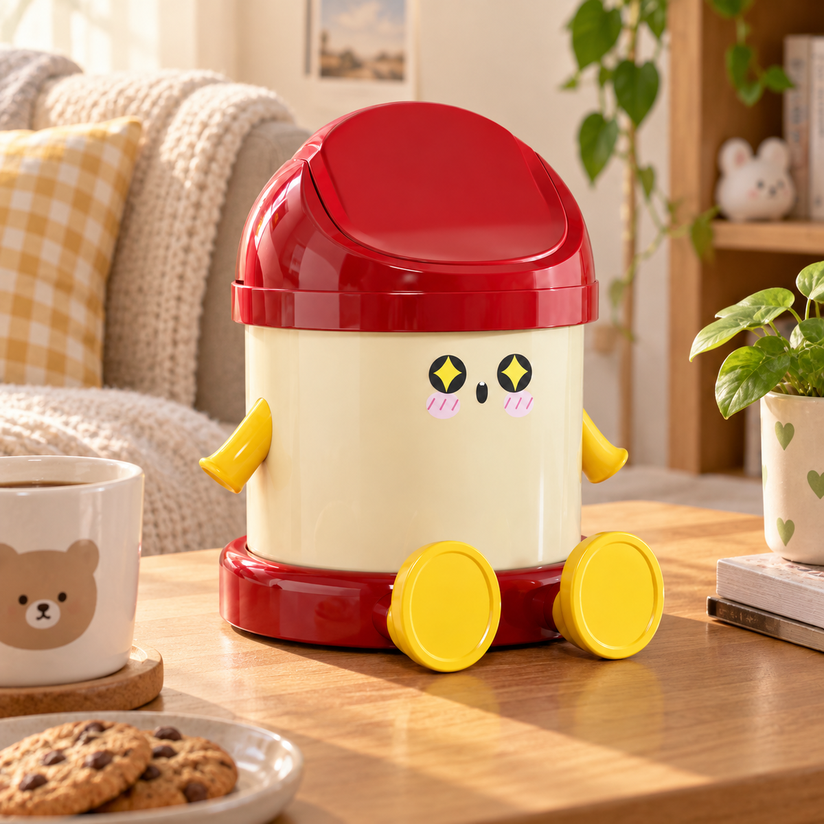 Mini cute desktop trash can for home use, dining table, office, bedroom, dormitory, small size with lid, coffee table storage bucket