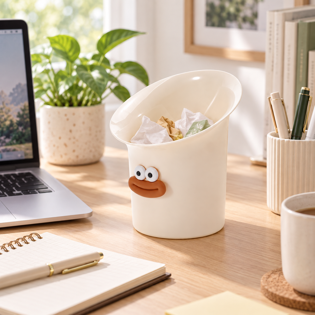 Cute desktop sausage mouth trash can