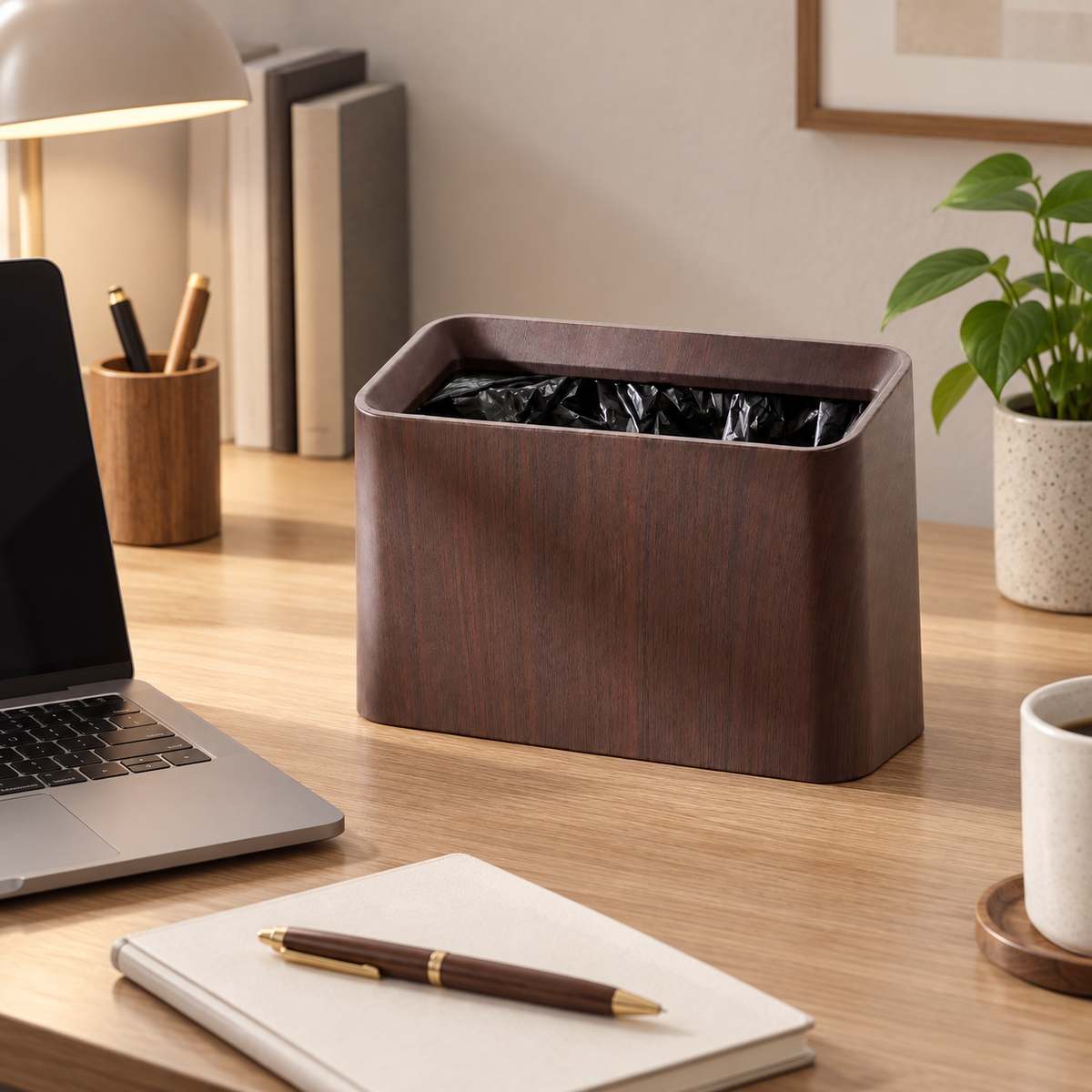 Square mini open-top trash can coffee table for living room, office, study, double-layer Japanese minimalist creative style