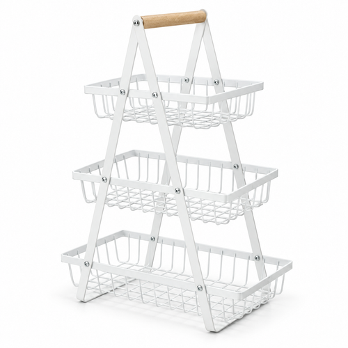 Wooden tote basket, wrought iron multi-functional fruit basket, multi-layer kitchen snack storage rack