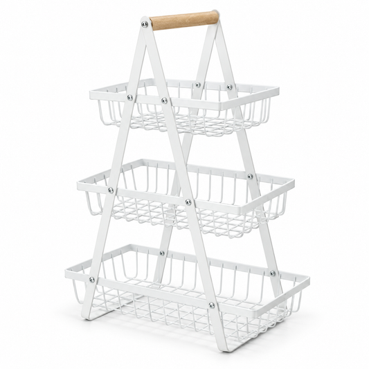Wooden tote basket, wrought iron multi-functional fruit basket, multi-layer kitchen snack storage rack